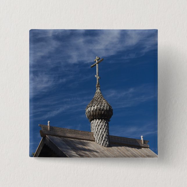 Traditionelle russisch-orthodoxe Kirche aus Holz Button (Vorderseite)