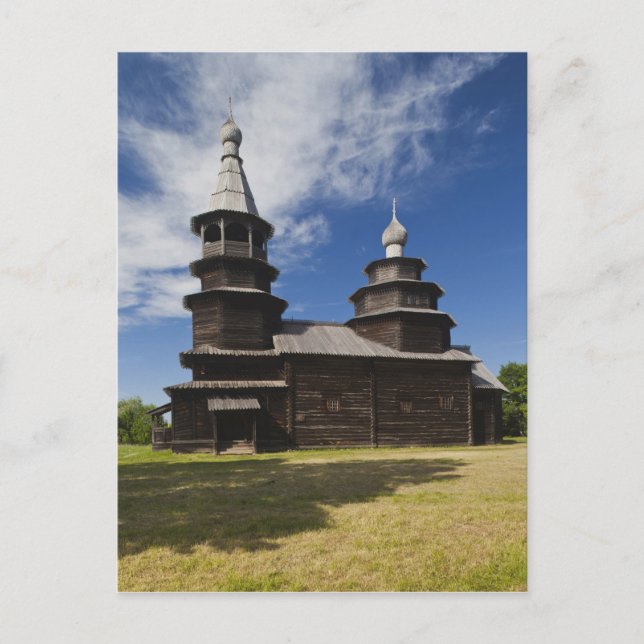 Traditionelle russisch-orthodoxe Kirche aus Holz Postkarte (Vorderseite)