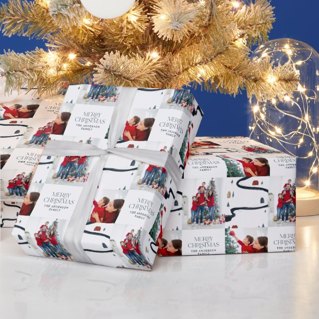 Traditionelle rustikale 2 Foto Winter Frohe Weihna Geschenkpapier (Feiertage)