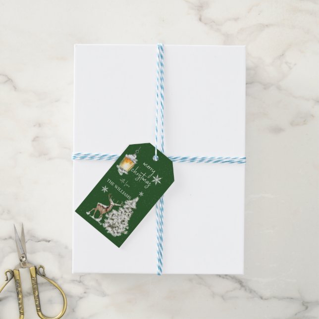 Traditionelle rustikale frohe Weihnachten Geschenkanhänger (Mit Garn)