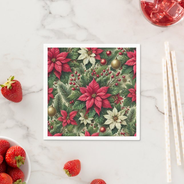 Traditionelle rustikale rote Poinsettia-Dekoupage Serviette (Beispiel)