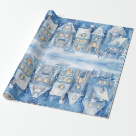 Traditionelle rustikale Winterstadt Blauer Weihnac Geschenkpapier