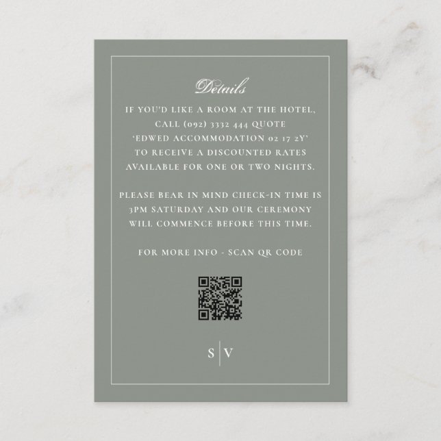 Traditionelle Salbeigrüne QR-Code-Details Begleitkarte (Vorderseite)