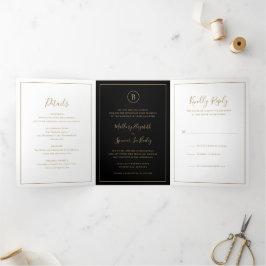 Traditionelle Schwarz-Gold-Hochzeit Dreifach Gefaltete Einladung