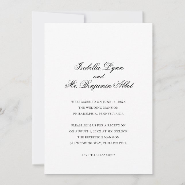 Traditionelle Schwarz-Weiß-Hochzeitsempfehlung Einladung (Vorderseite)