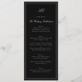 Traditionelle Schwarz-Weiß-Monogramm-Hochzeit Menükarte