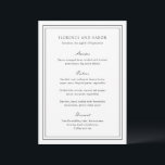 Traditionelle Schwarz-Weiß-Zeitlose Hochzeit Menükarte<br><div class="desc">Elegantes Hochzeitsmenü mit einem einfachen und klassischen Design.</div>