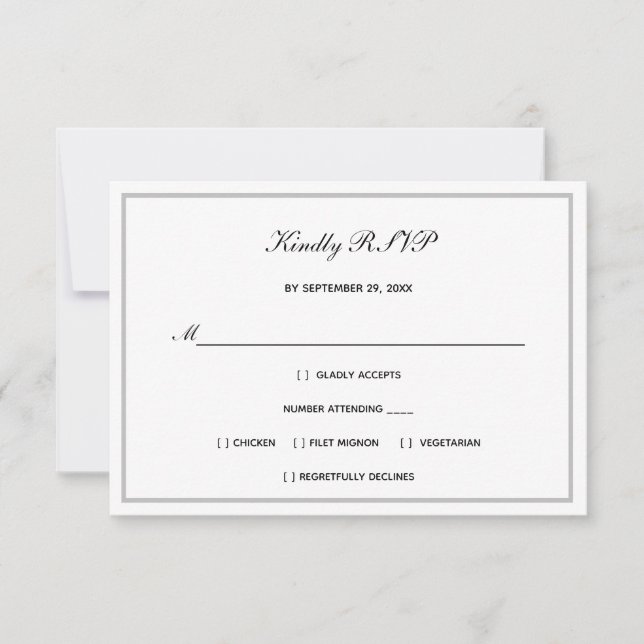 Traditionelle Schwarz-weiße Silberhochzeit RSVP Karte (Vorderseite)