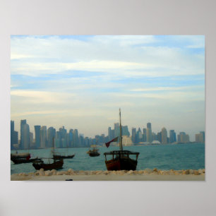 Traditionelle Schweinswale im Hafen von Doha Poster