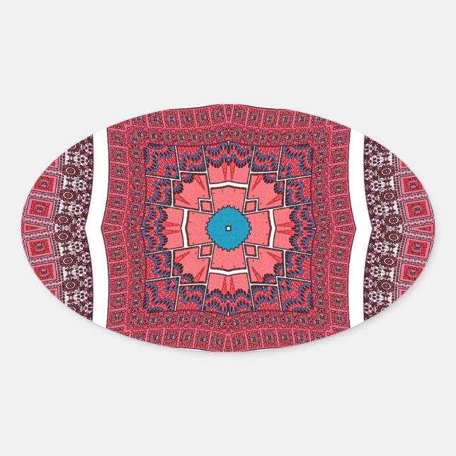 Traditionelle Sindhi Kultur Ajrak Muster Kunst Dru Ovaler Aufkleber (Vorderseite)