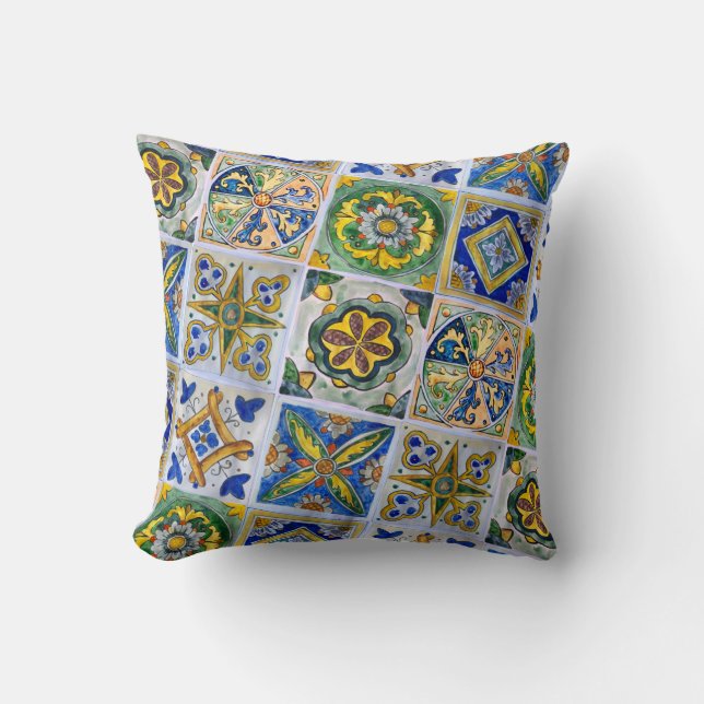 Traditionelle sizilianische Keramik Tile-Design Kissen (Vorderseite)