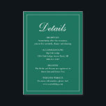 Traditionelle Smaragdgrüne Hochzeit Begleitkarte<br><div class="desc">Traditioneller Juwel Ton Smaragdgrün Hochzeitszimmerkarte mit einem einfachen Design mit "Details" in einer eleganten Kalligraphie innerhalb eines dünnen Randes. Die Vorlage ermöglicht Ihnen,  wichtige Informationen über Ihren besonderen Tag zu teilen. Dieses klassische Design ist perfekt für eine formelle Hochzeit.</div>