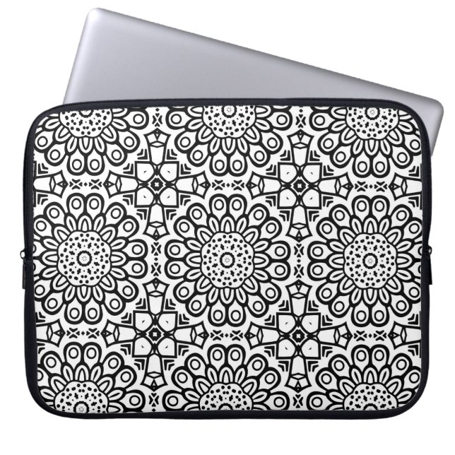 Traditionelle Sonnenblumen-Batik-Musterschmuck Laptopschutzhülle (Vorderseite)