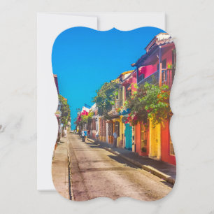 Traditionelle Straße in Cartagena Kolumbien Mitteilungskarte
