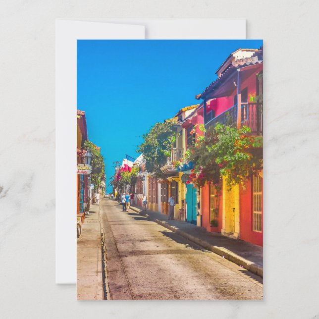 Traditionelle Straße in Cartagena Kolumbien Mitteilungskarte (Vorderseite)