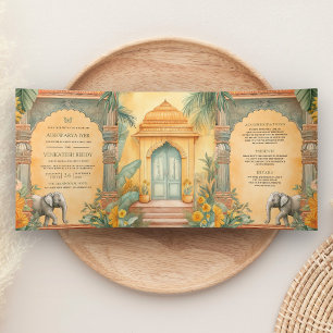 Traditionelle südindische All-in-One-Hochzeit Dreifach Gefaltete Einladung