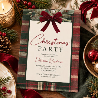 Traditionelle Tartan-Karo-Rotband-Weihnachts- Einladung