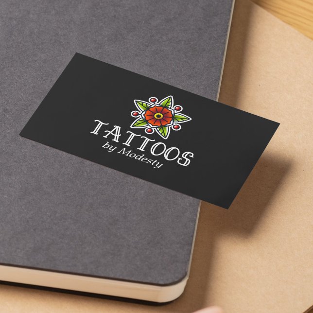 Traditionelle Tattoo Blume Business Card Visitenkarte (Traditional Tattoo Flower Business Card)