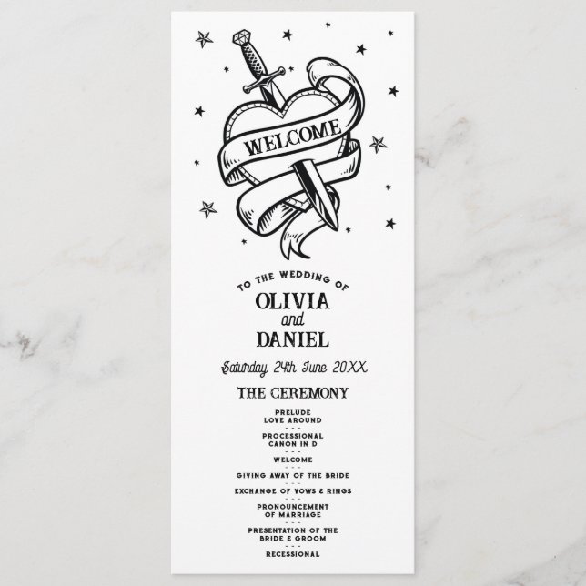 Traditionelle Tattoo Wedding Heart Zeremonie Detai Programm (Vorderseite)