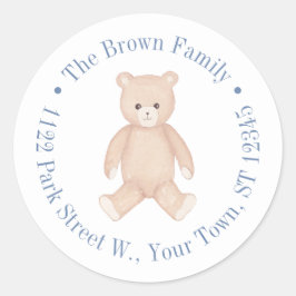 Traditionelle Teddy Bear Baby Dusche Rücksendeadre Runder Aufkleber