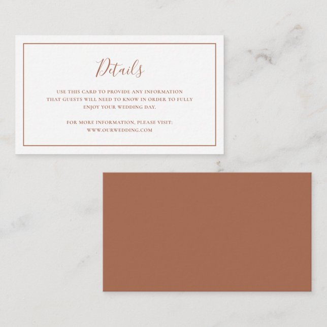 Traditionelle Terracotta Elegante Hochzeit Begleitkarte (Vorne/Hinten)