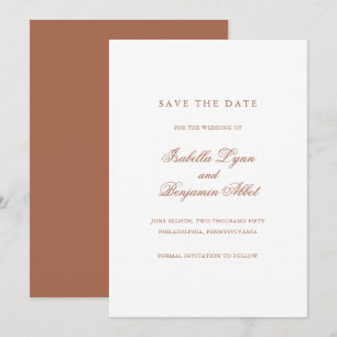 Traditionelle Terracotta Formal Elegante Hochzeit Save The Date