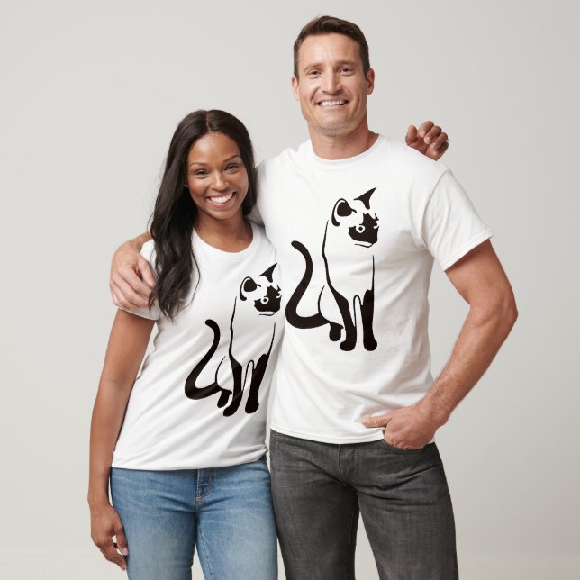 Traditionelle Thai Cat Minimalistisch Black Kontur T-Shirt (Unisex)