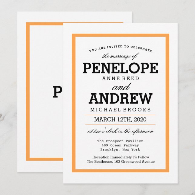 Traditionelle Typografie-Hochzeitseinladungen Einladung (Vorne/Hinten)