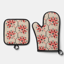 Traditionelle ukrainische bestickte Ofen-Mitte & P Ofenhandschuh & Topflappen-Set