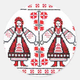 Traditionelle ukrainische Stickerei-Mädchen Runder Aufkleber