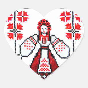 Traditionelle ukrainische Stickereimädchen Herz-Aufkleber