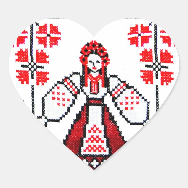 Traditionelle ukrainische Stickereimädchen Herz-Aufkleber (Vorderseite)