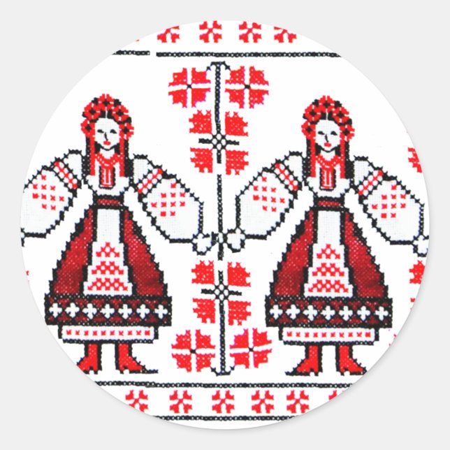 Traditionelle ukrainische Stickereimädchen Runder Aufkleber (Vorderseite)