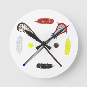 Traditionelle und moderne Lacrosse Sticks Runde Wanduhr