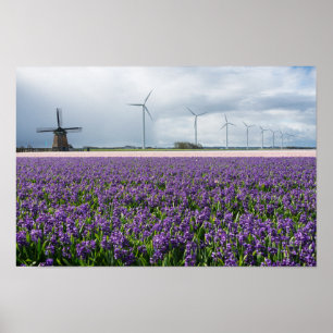Traditionelle und moderne Windmühle in Poster