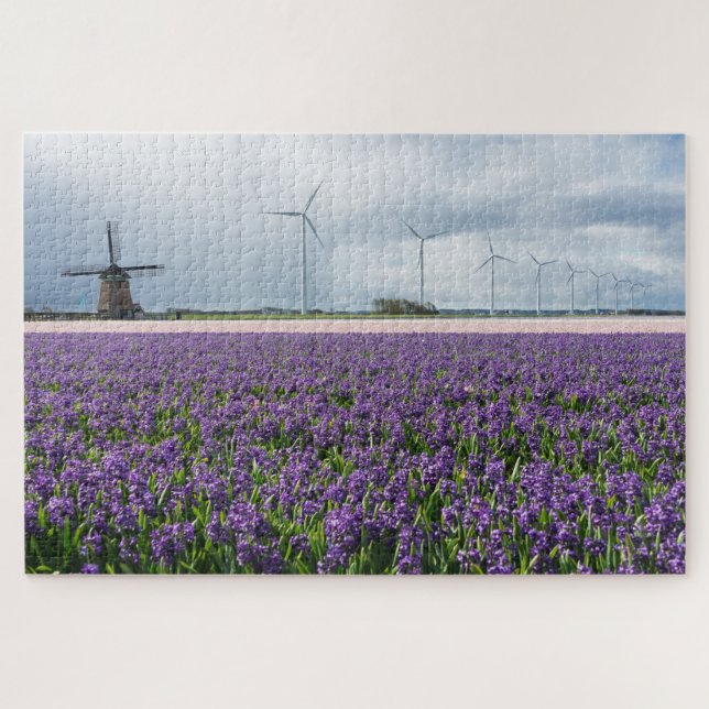 Traditionelle und moderne Windmühlen mit Blumen (Horizontal)