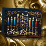 Traditionelle Vintage Menorah Happy Hanukkah Folien Feiertagskarte<br><div class="desc">Traditionelle Vintage Menorah Happy Hanukkah</div>