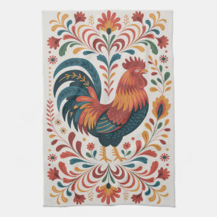Traditionelle Volkskunst-Hahn-Illustration Geschirrtuch
