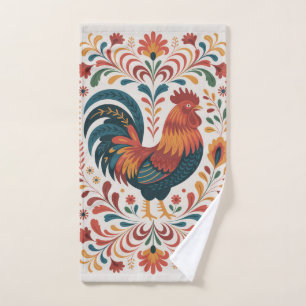 Traditionelle Volkskunst-Hahn-Illustration Handtuch