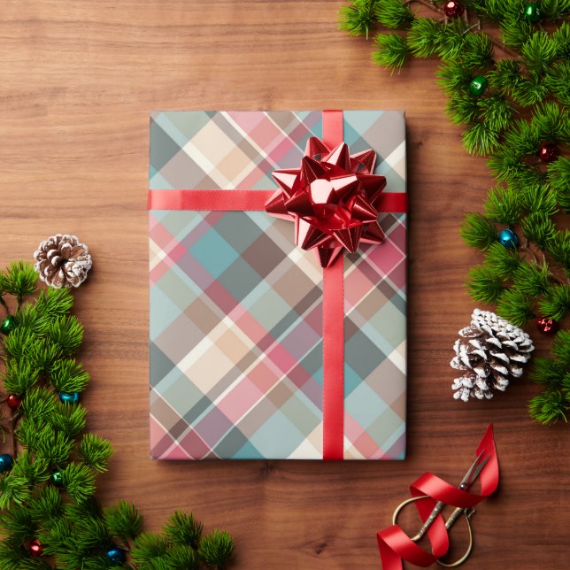 Traditionelle Weihnachten Kariert Blue Brown Red P Geschenkpapier (Feiertagsgeschenk)