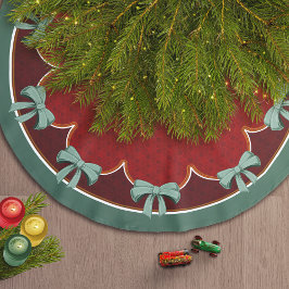 Traditionelle weihnachtliche Grüne Bows Rote Kreis Polyester Weihnachtsbaumdecke