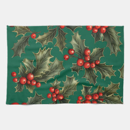 Traditionelle Weihnachts-Holly-Akzente Geschirrtuch