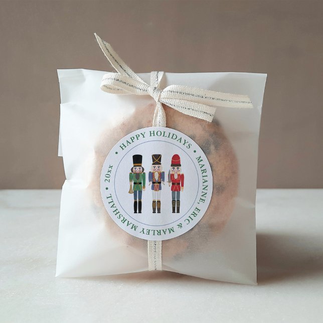 Traditionelle Weihnachts-Nutcracker Happy Holidays Runder Aufkleber (Charming Watercolor Nutcracker Happy Holidays Stickers)