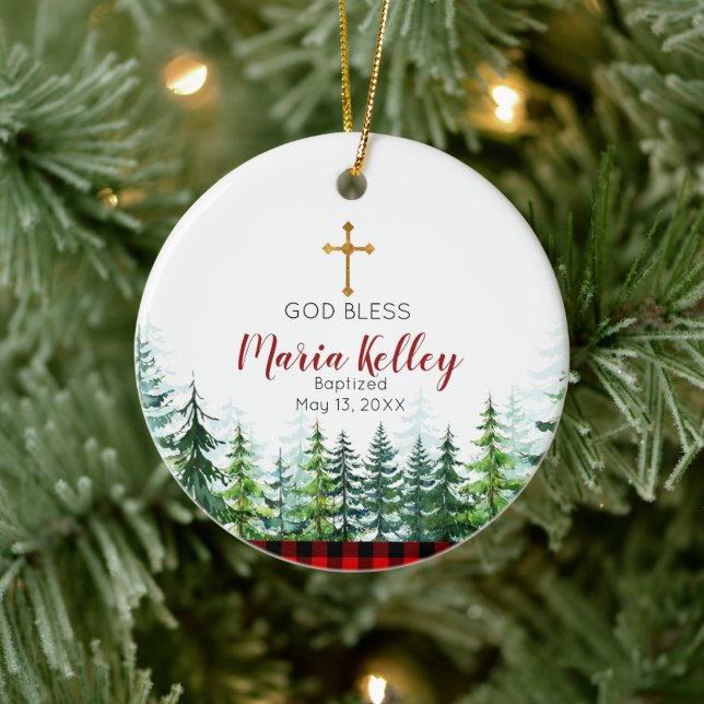 Traditionelle Weihnachts-Personalisierte Taufe für Keramik Ornament (Baum)