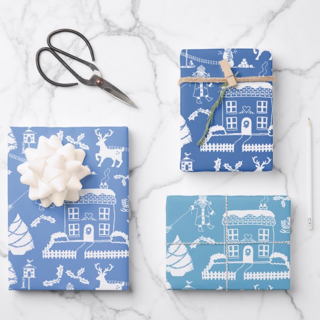 Traditionelle Weihnachts-Winterlandschaft Geschenkpapier Set (Vorderseite)