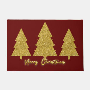 Traditionelle Weihnachtsbäume, Gold und Rot Fußmatte