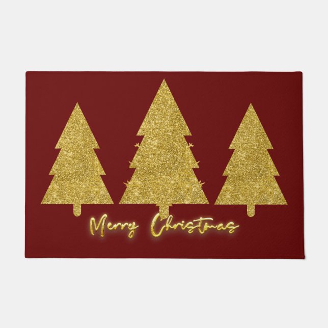 Traditionelle Weihnachtsbäume, Gold und Rot Fußmatte (Vorderseite)