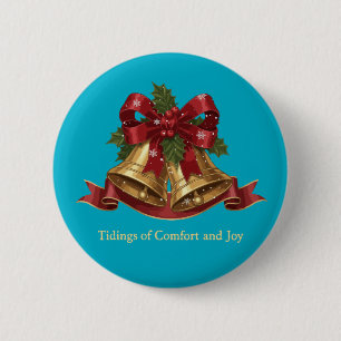 Traditionelle Weihnachtsglocken und Stechpalmen-Fe Button