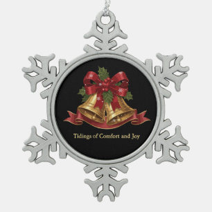 Traditionelle Weihnachtsglocken und Stechpalmen-Fe Schneeflocken Zinn-Ornament