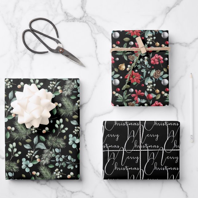Traditionelle Weihnachtsmuster koordiniert Geschenkpapier Set (Vorderseite)